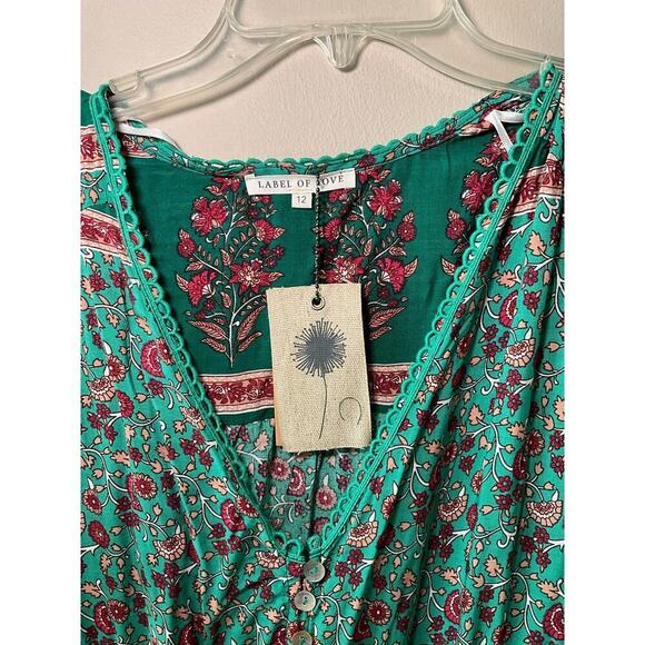 Label of Love Womens Maxi Hi-Low Dress Floral Print V-Neck Green Size 12 NEW - Picture 3 of 7